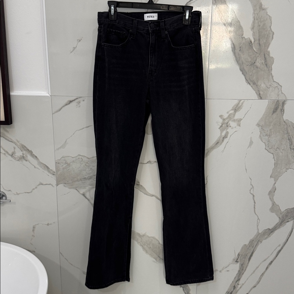 Pistola Alexa High Rise Slim Flare w Slit | Charcoal Black Denim